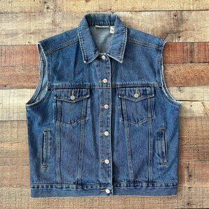 Billblass Jeans Women's Vintage Sleeveless Denim Jean Button Down Vest -M